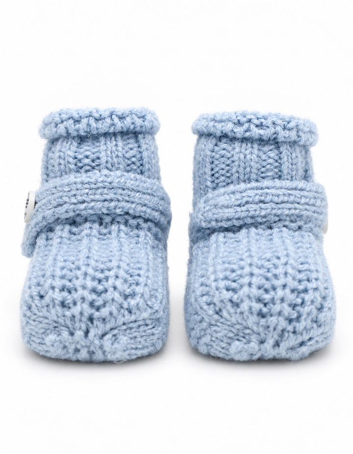 Baby Boy Knitted Booties with Decorative Button Blue at Zubaidas Official Pakistan