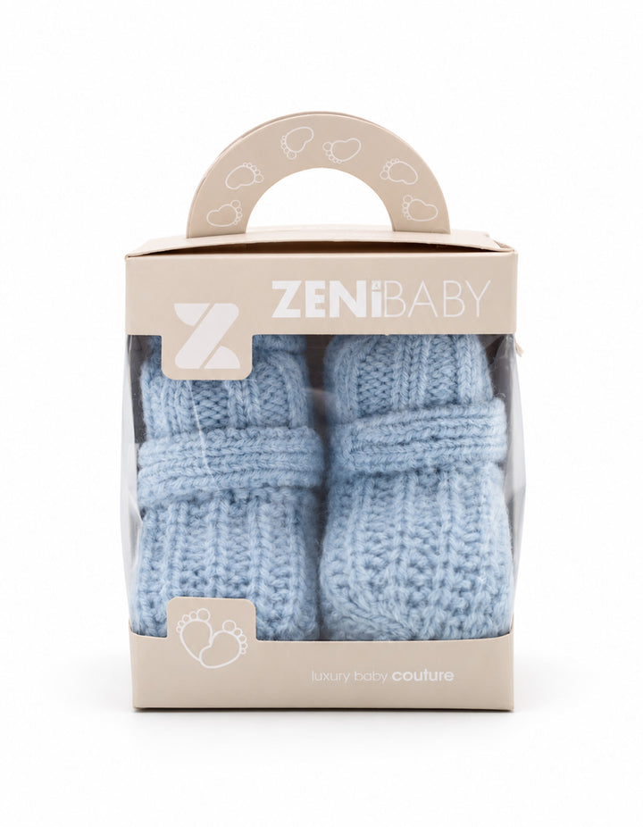 Baby Boy Knitted Booties with Decorative Button Blue at Zubaidas
