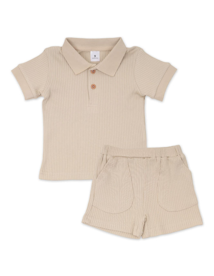 Baby Boy Minimalist Ribbed Summer Outfit 2 Pcs  at Zubaidas