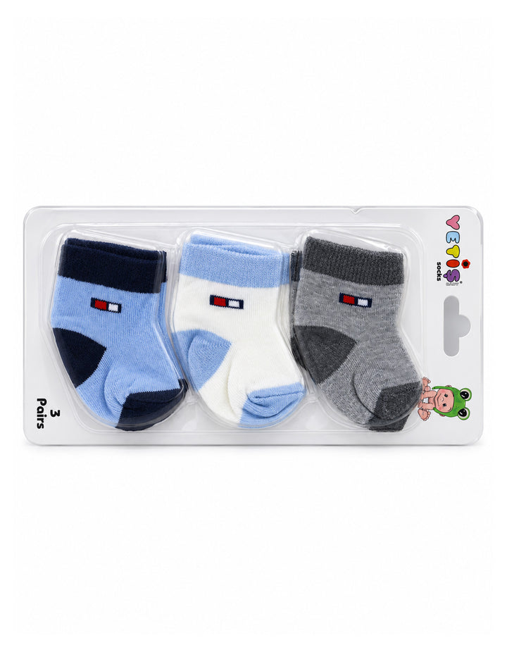 Baby Boy Pack of 3 Socks Blue White and Grey at Zubaidas