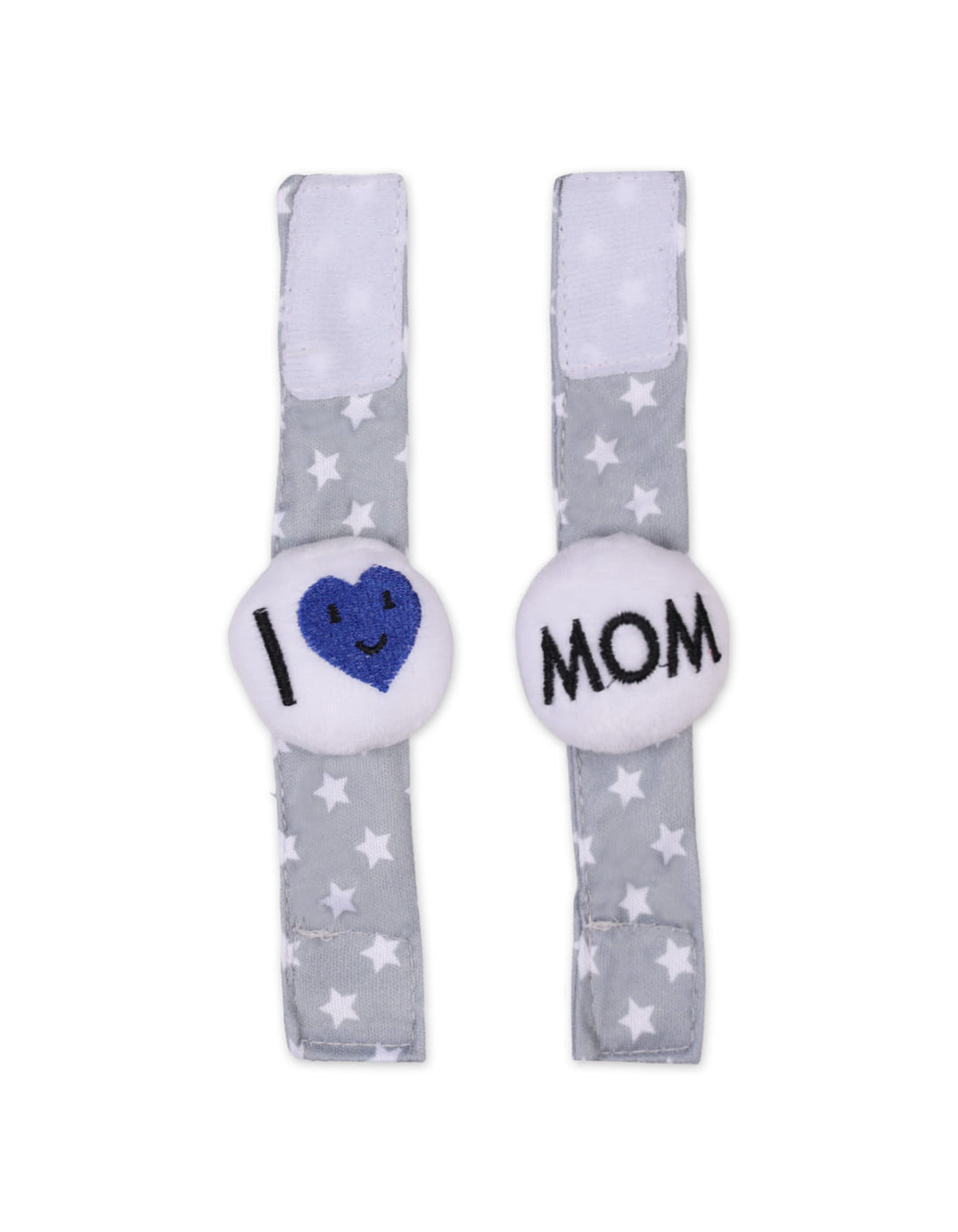 Baby Boy Rattle Wrist Band I Love MOM Grey at Zubaidas