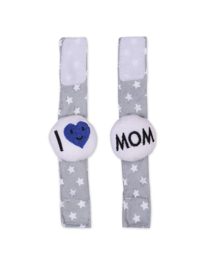 Baby Boy Rattle Wrist Band I Love MOM Grey at Zubaidas