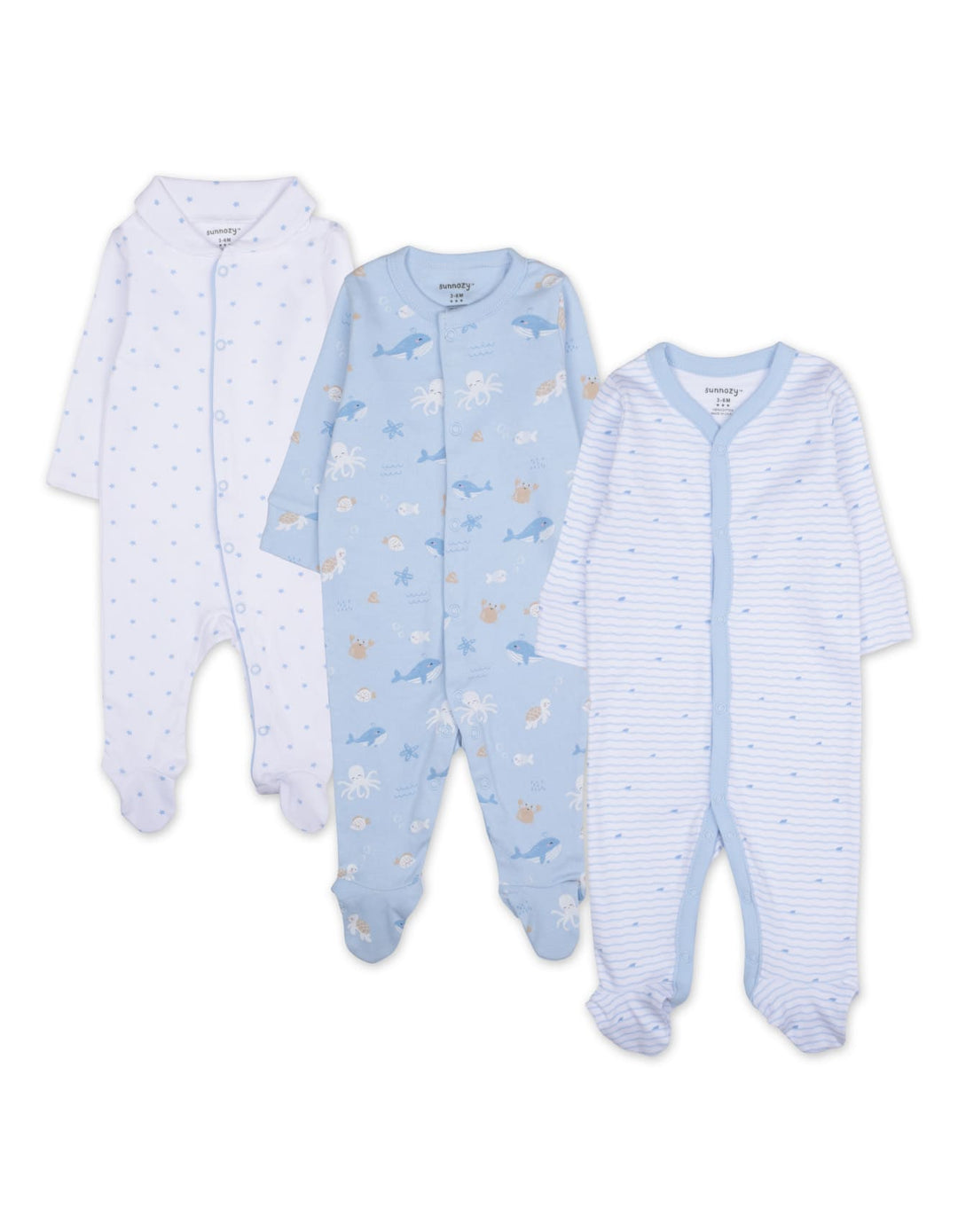 Baby Boy Sleepsuit Pack of 3 Ocean Blue at Zubaidas