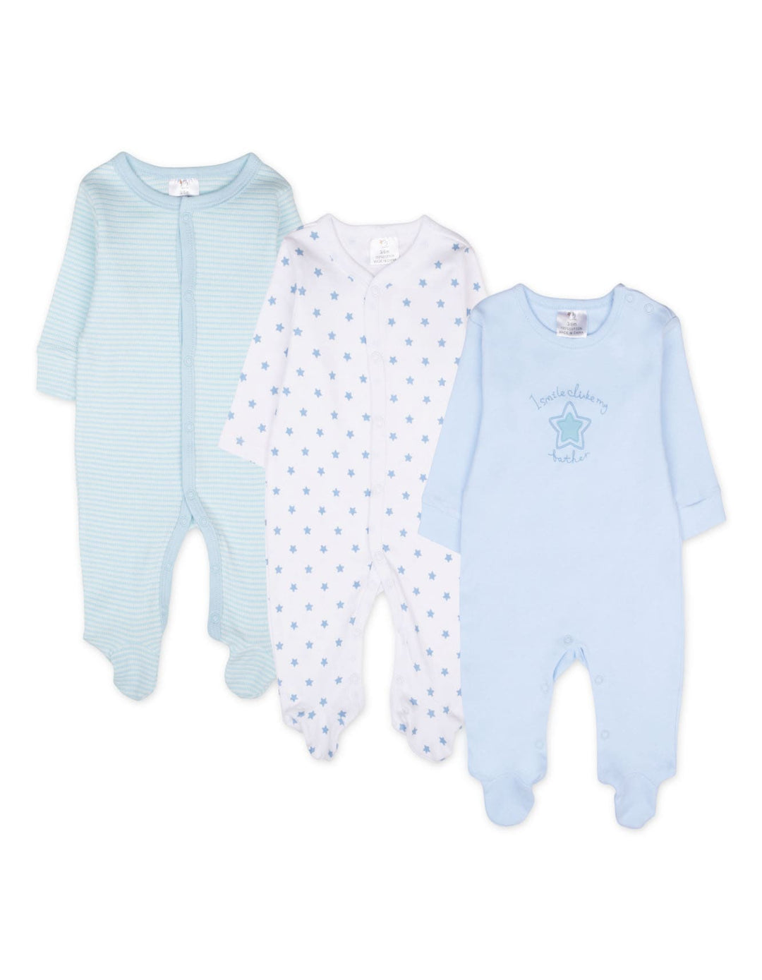 Baby Boy Sleepsuit Pack of 3 Striped and Star Print at Zubaidas