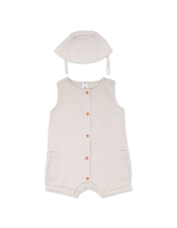 Baby Boy Sleeveless Romper with Hat 2 Pcs Summer Suit Set at Zubaidas