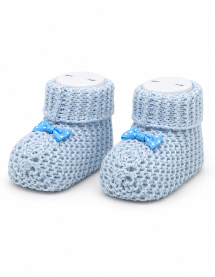 Baby Boy Soft Knit Booties with Bow Blue at Zubaidas Official Pakistan