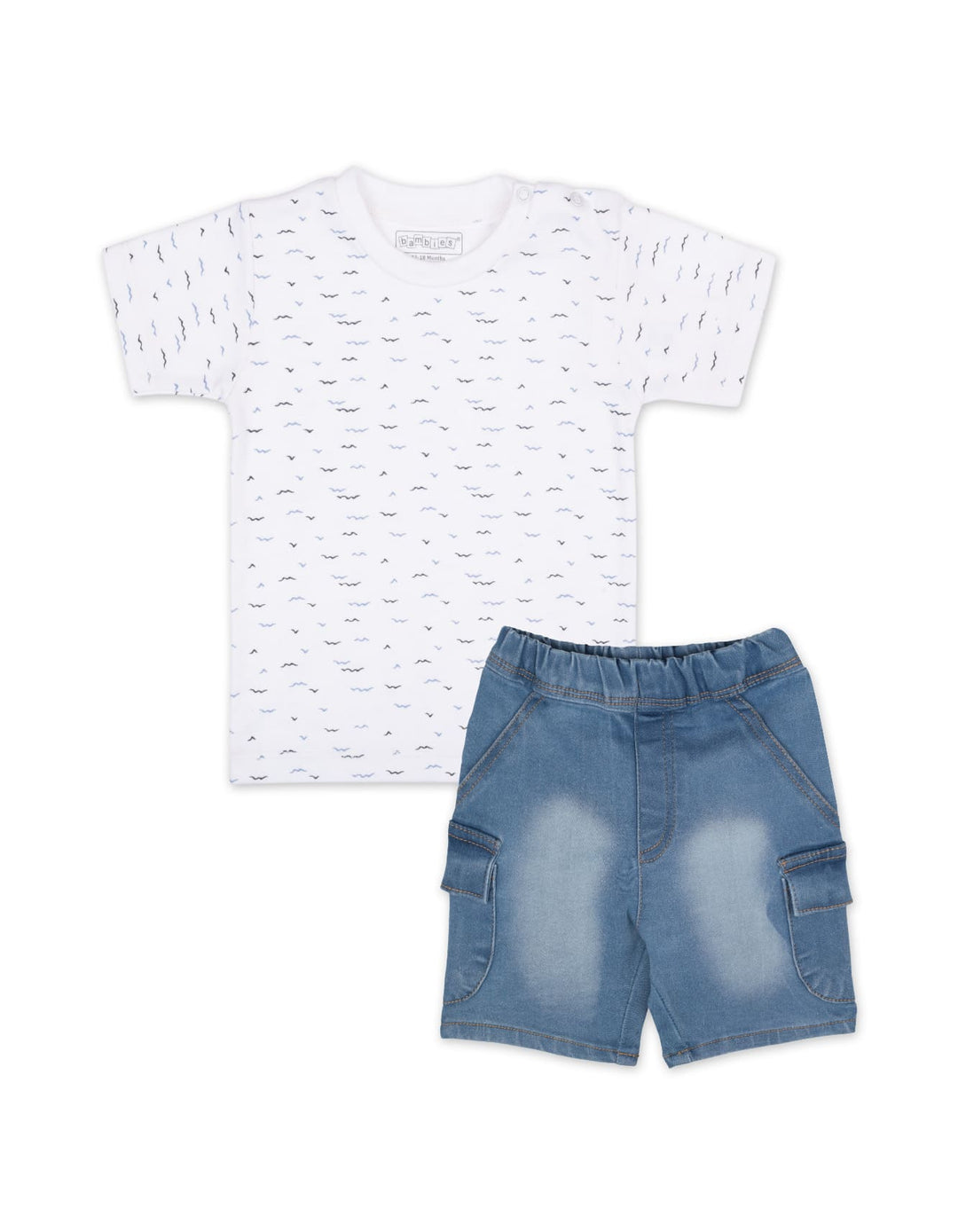 Baby Boy Summer 2 Piece Suit Set Bambies Birds White at Zubaidas