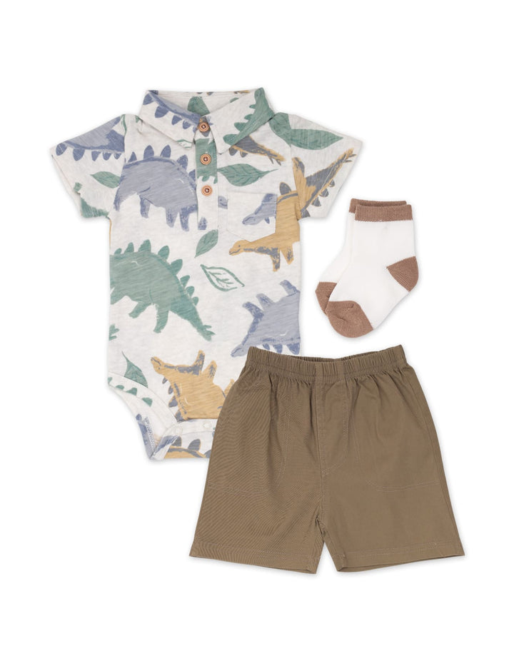 Baby Boy Summer 3 Pcs Suit Set Dino Print at Zubaidas