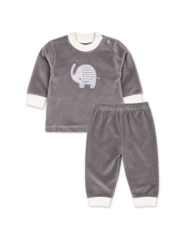 Baby Boy Winter 2 Pcs Suit Set Elephant Grey and White at Zubaidas
