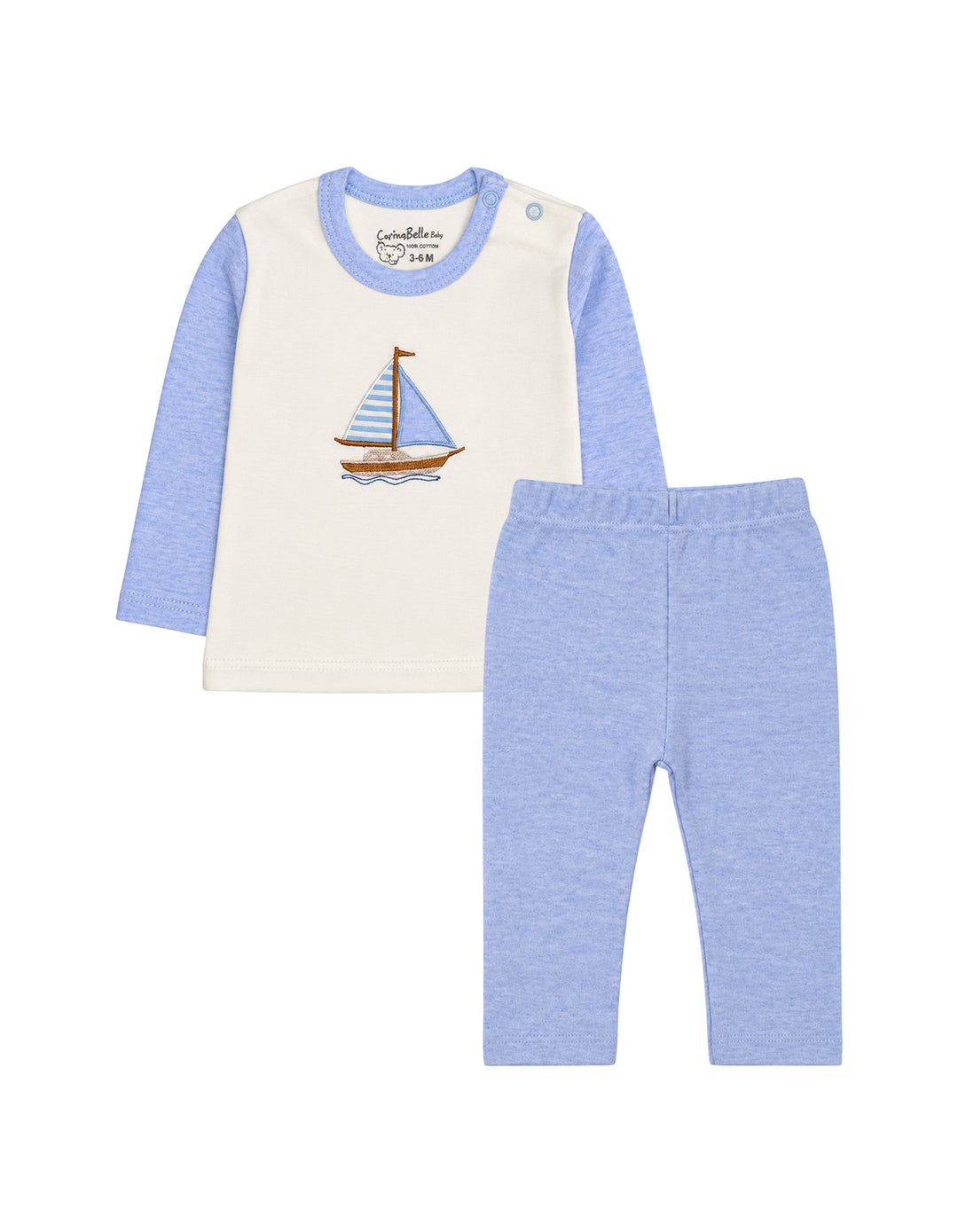 Baby Boy Winter 2 Piece Suit Set Sailboat Blue and Off White at Zubaidas
