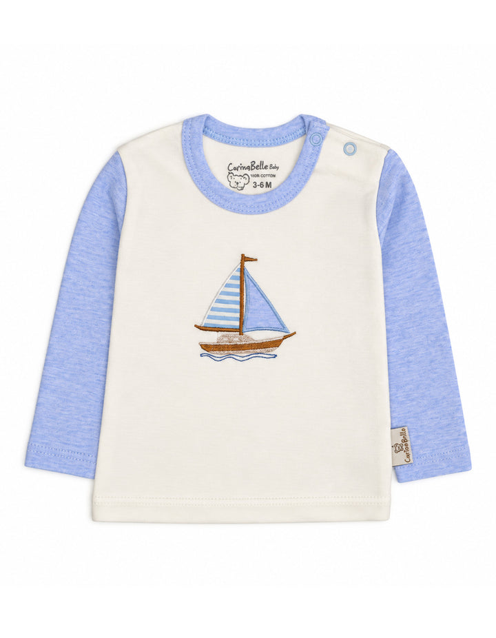 Baby Boy Winter 2 Piece Suit Set Sailboat Blue and Off White at Zubaidas Official Pakistan