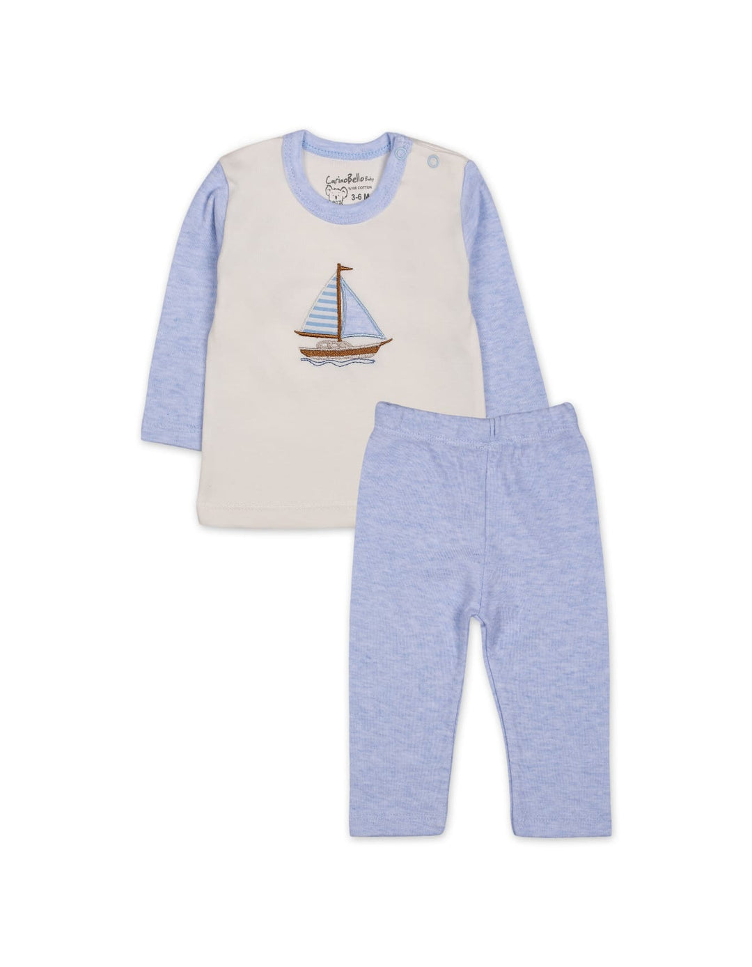 Baby Boy Winter 2 Piece Suit Set Sailboat Blue and Off White at Zubaidas