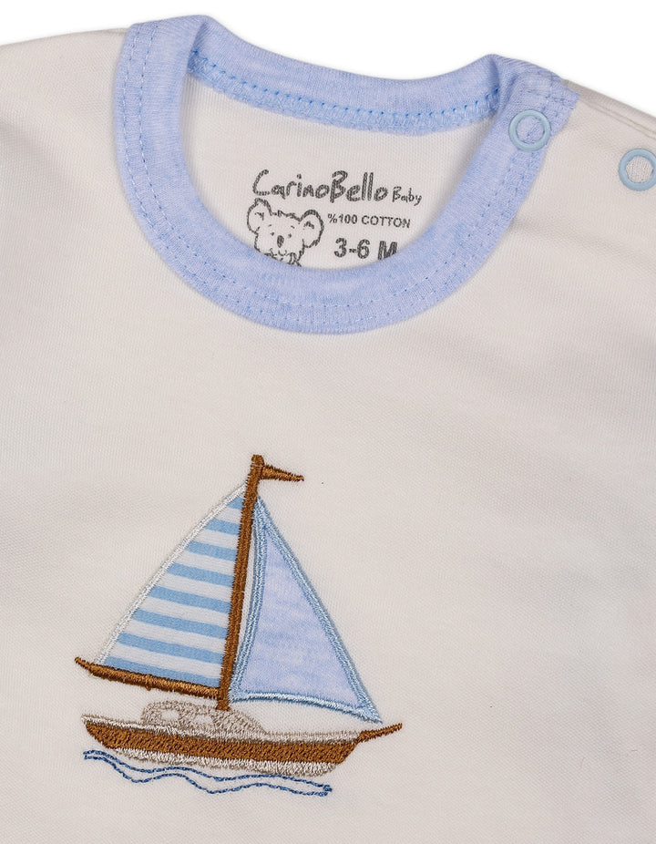 Baby Boy Winter 2 Piece Suit Set Sailboat Blue and Off White at Zubaidas Official Pakistan