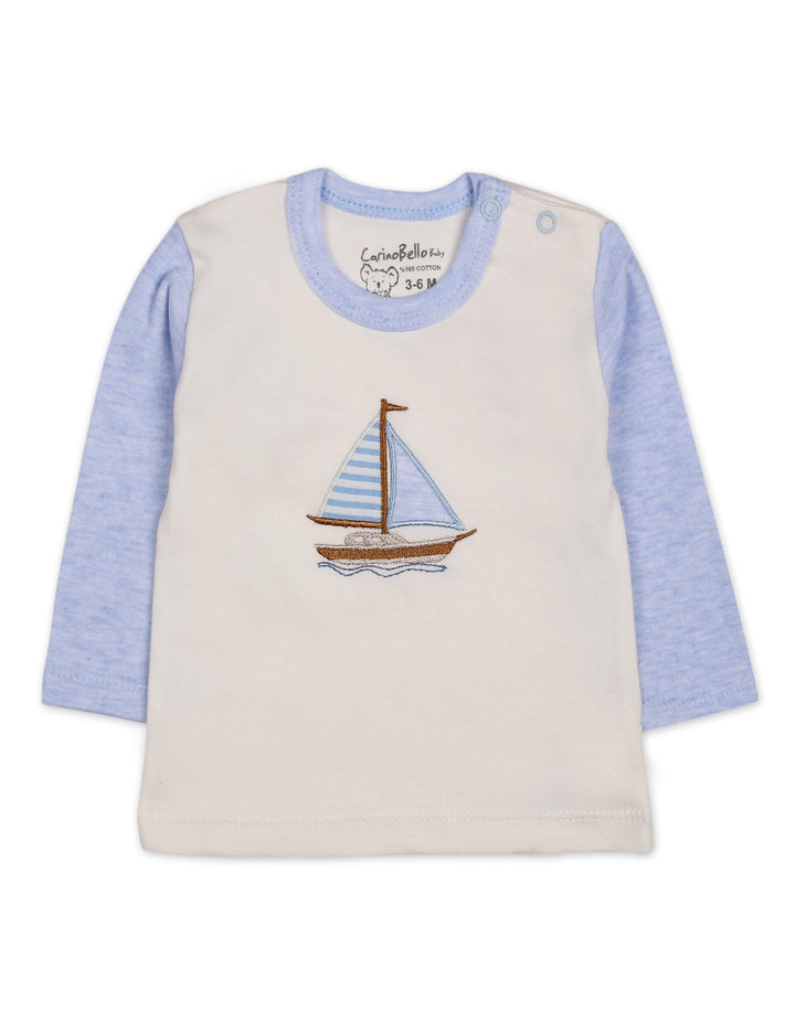 Baby Boy Winter 2 Piece Suit Set Sailboat Blue and Off White at Zubaidas Online Pakistan