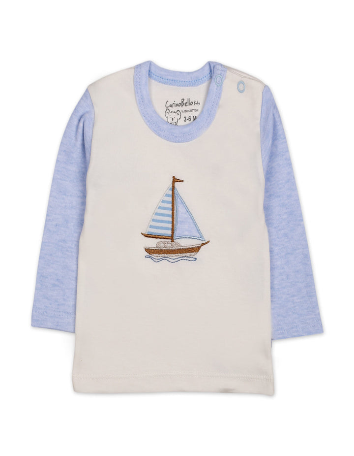 Baby Boy Winter 2 Piece Suit Set Sailboat Blue and Off White at Zubaidas Official Pakistan