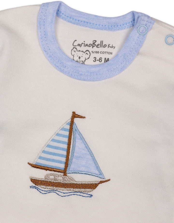 Baby Boy Winter 2 Piece Suit Set Sailboat Blue and Off White at Zubaidas Online Pakistan