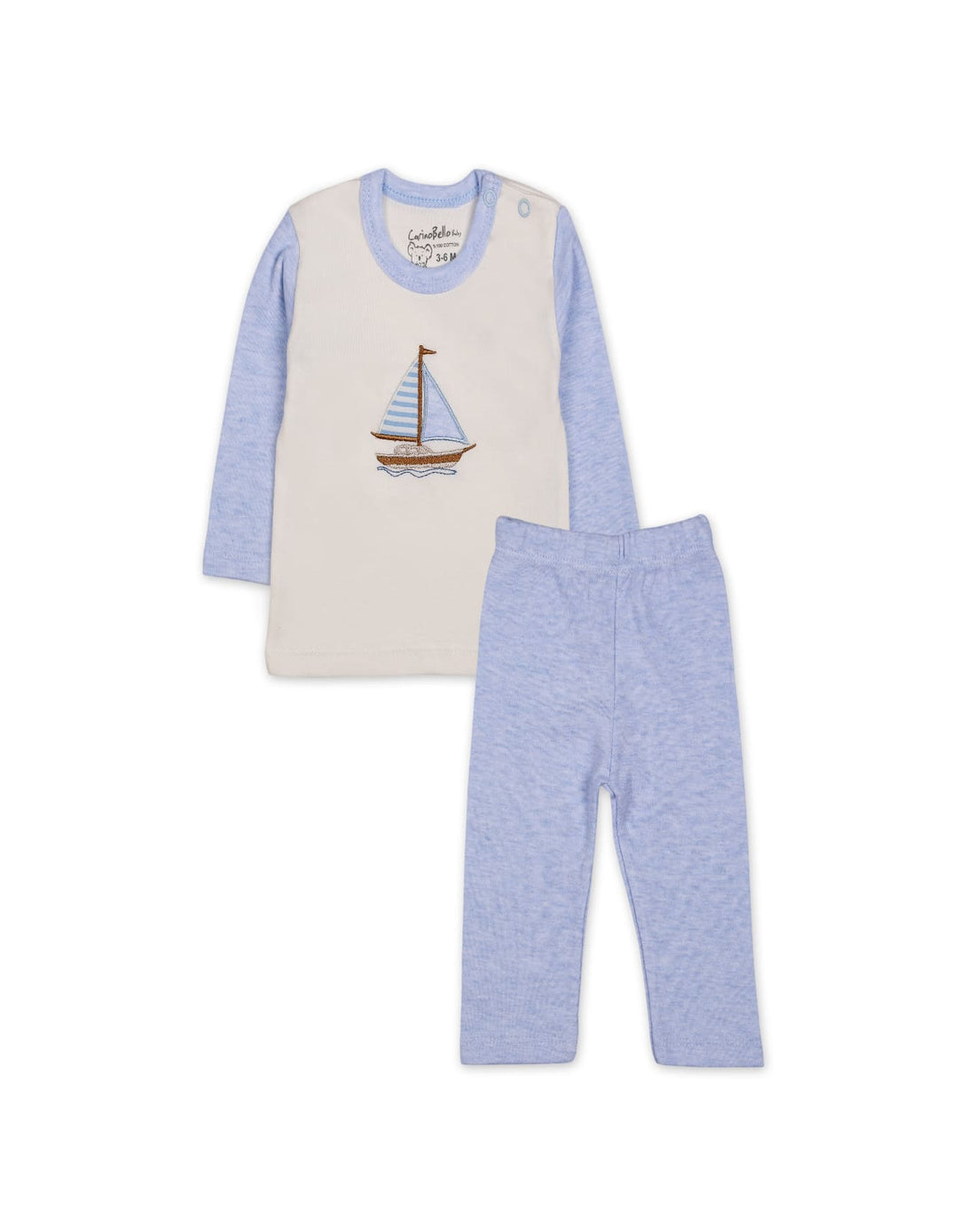 Baby Boy Winter 2 Piece Suit Set Sailboat Blue and Off White at Zubaidas