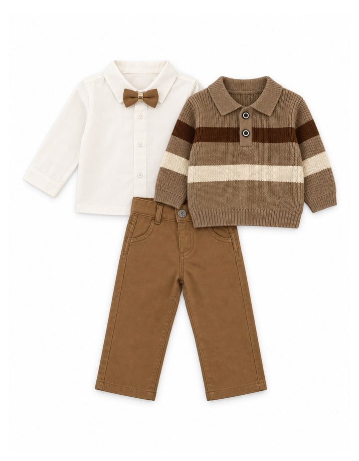 Baby Boy Winter 3 Pcs Suit Set Brown at Zubaidas
