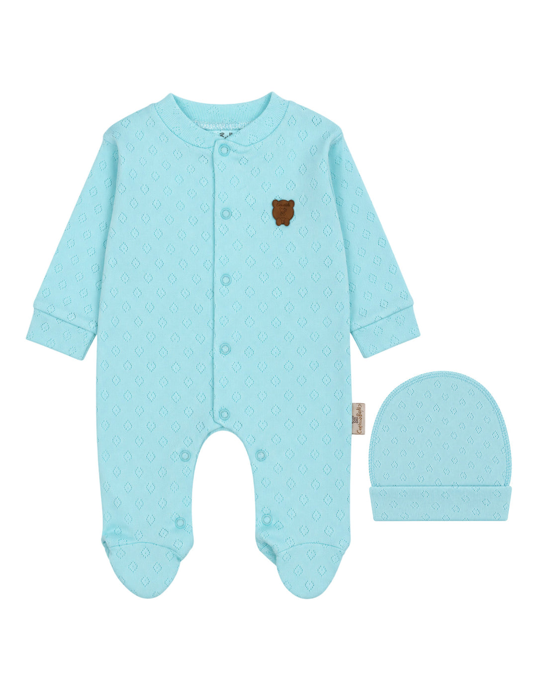 Baby Boy Winter Romper with Cap Bear Mint Blue at Zubaidas