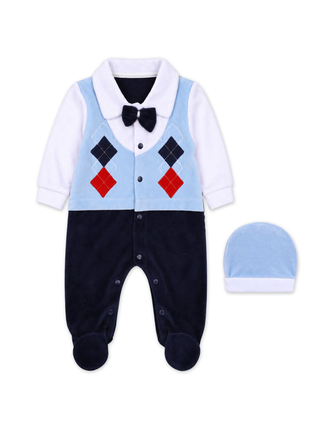 Baby Boy Winter Romper with Cap Blue and Navy Blue at Zubaidas