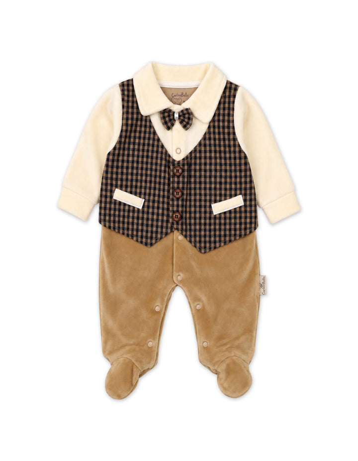 Baby Boy Winter Romper with Cap Brown and Cream at Zubaidas Official Pakistan