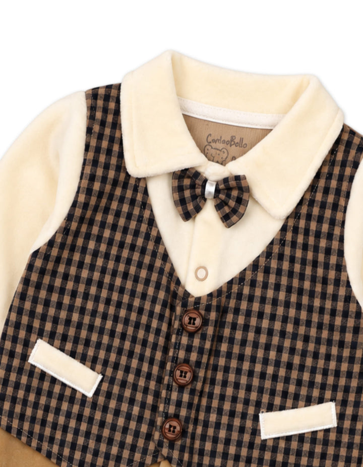 Baby Boy Winter Romper with Cap Brown and Cream at Zubaidas Online Pakistan