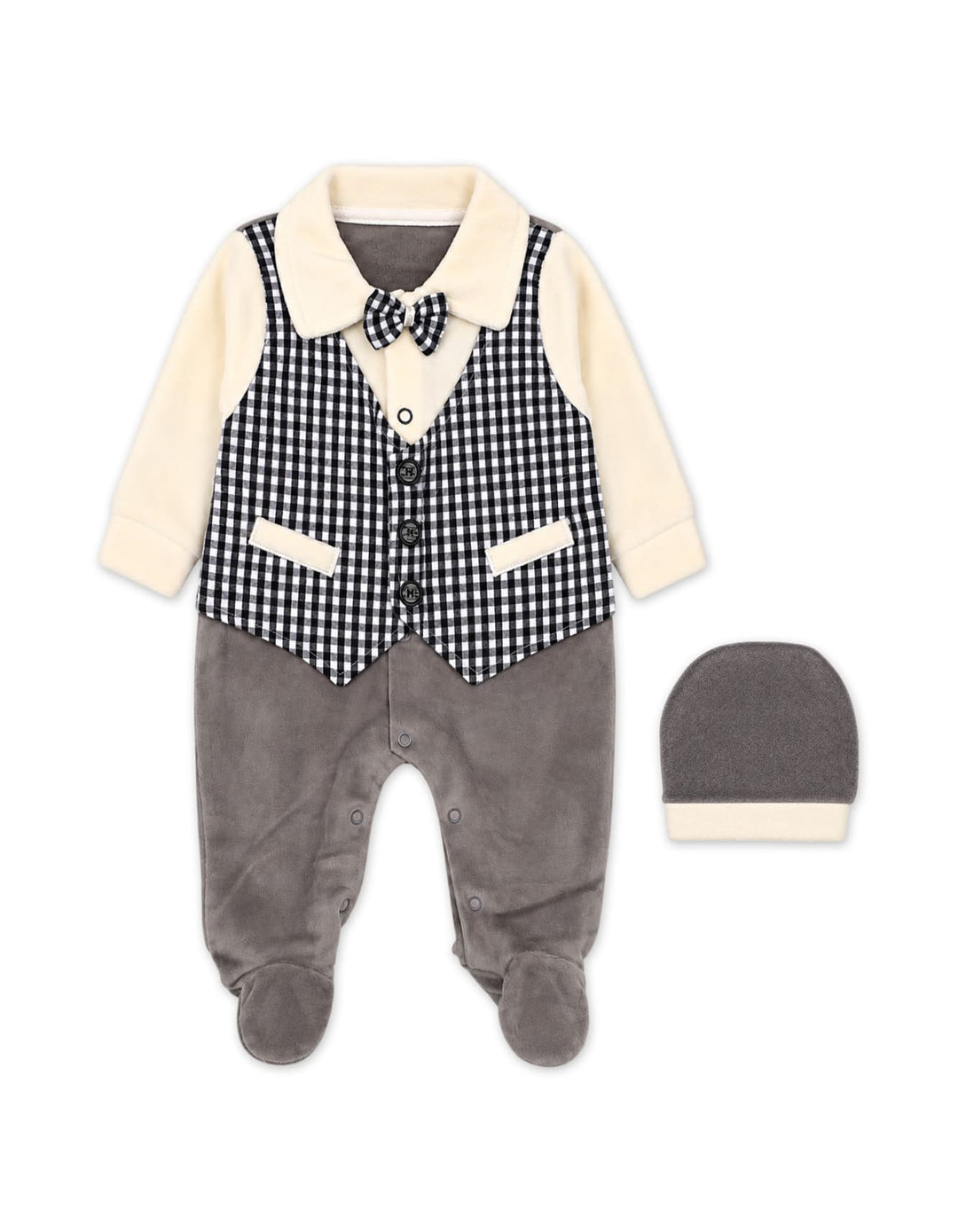 Baby Boy Winter Romper with Cap Grey and Cream at Zubaidas