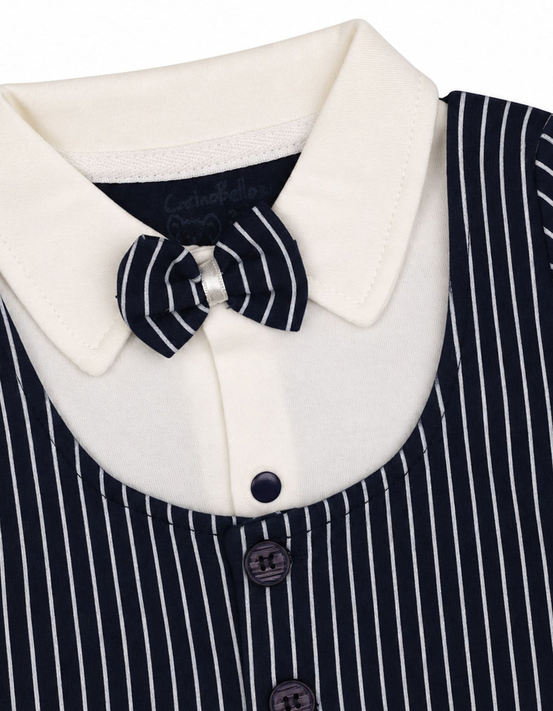 Baby Boy Winter Romper with Cap Pinstriped Navy and White at Zubaidas Official Pakistan
