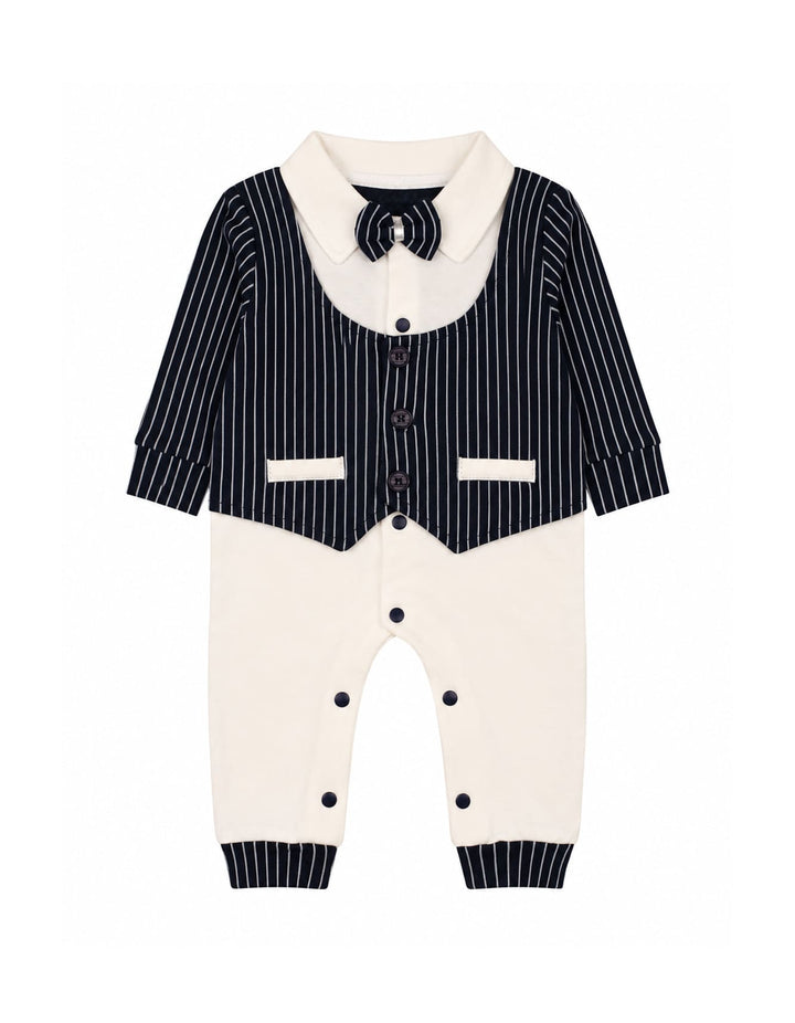 Baby Boy Winter Romper with Cap Pinstriped Navy and White at Zubaidas Online Pakistan