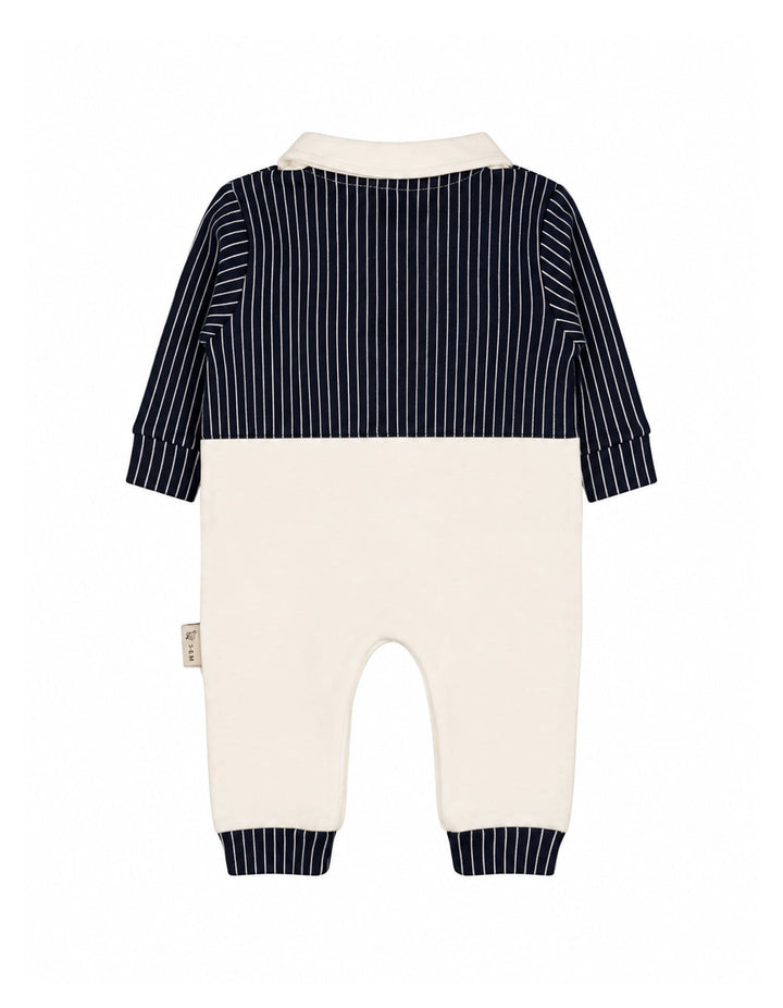 Baby Boy Winter Romper with Cap Pinstriped Navy and White at Zubaidas Best Online Baby Kids and Moms Store in Pakistan