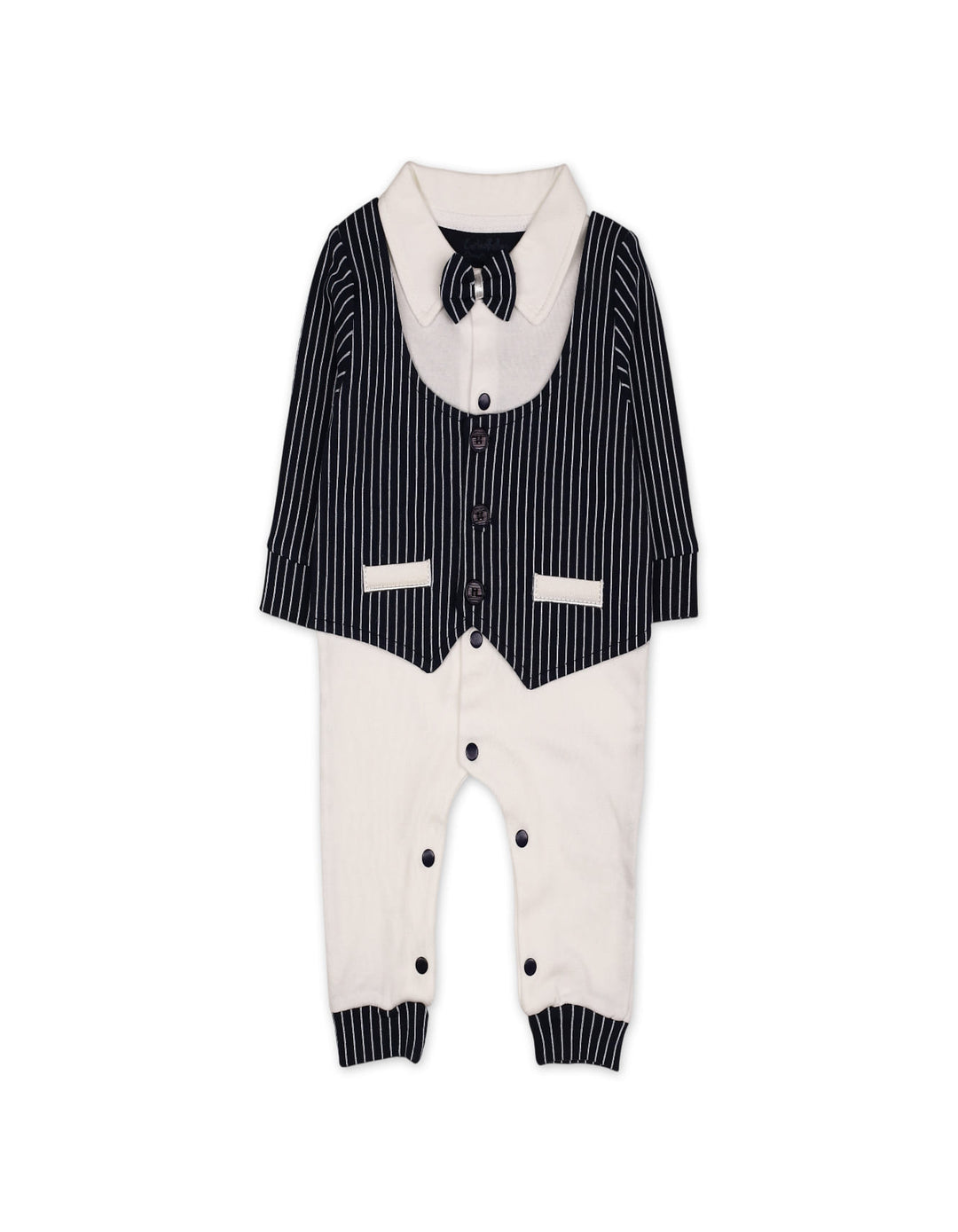 Baby Boy Winter Romper with Cap Pinstriped Navy and White at Zubaidas Official Pakistan