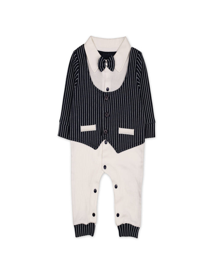 Baby Boy Winter Romper with Cap Pinstriped Navy and White at Zubaidas Official Pakistan