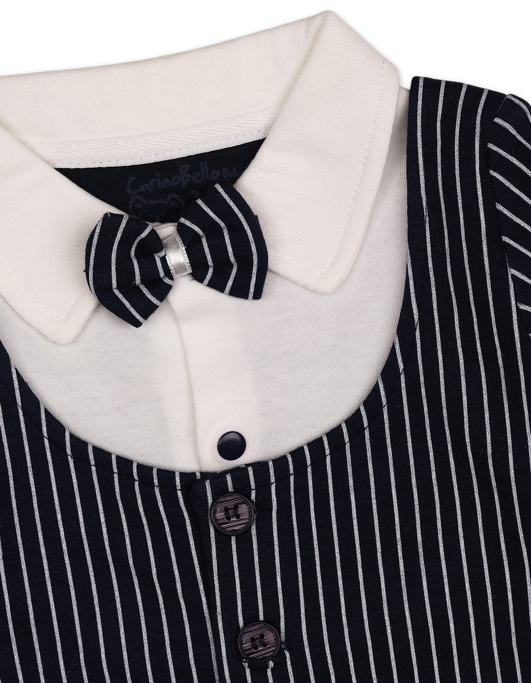 Baby Boy Winter Romper with Cap Pinstriped Navy and White at Zubaidas Online Pakistan