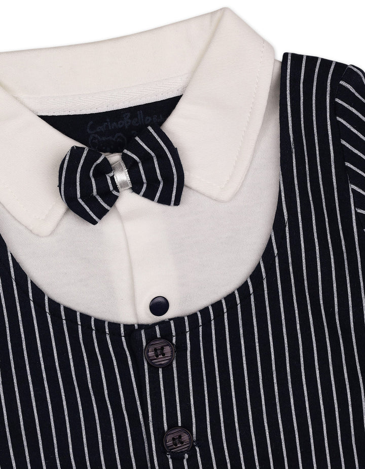 Baby Boy Winter Romper with Cap Pinstriped Navy and White at Zubaidas Online Pakistan