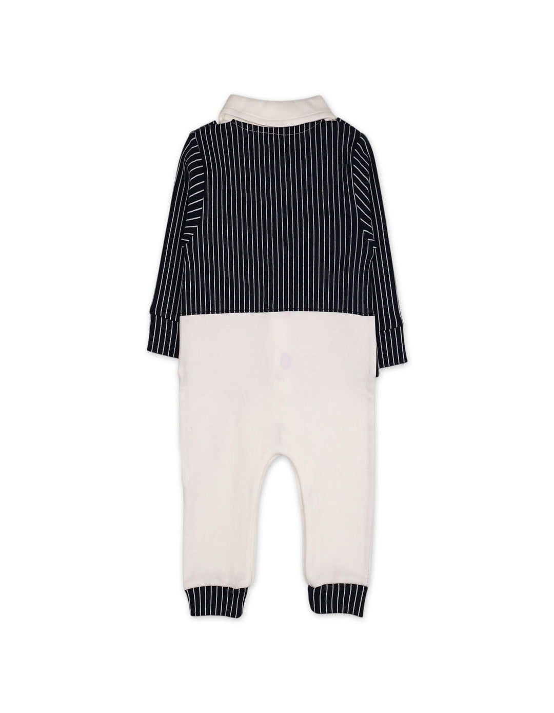 Baby Boy Winter Romper with Cap Pinstriped Navy and White at Zubaidas Best Online Baby and Kids Store in Pakistan