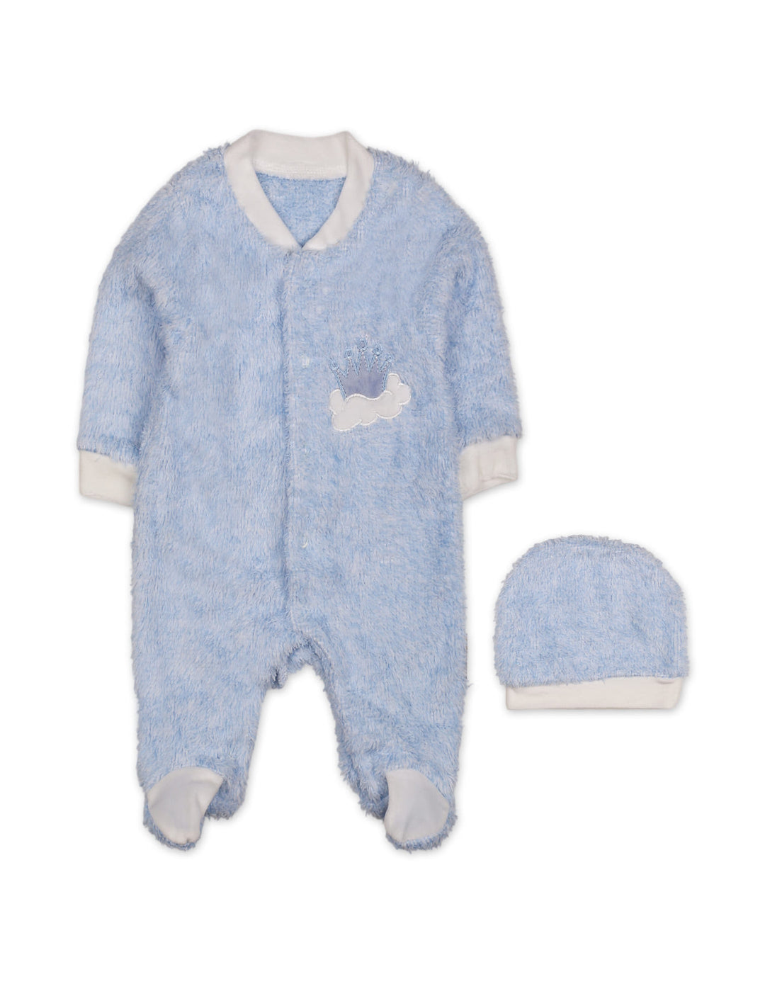 Baby Boy Winter Sleep Suit with Cap Crown and Cloud Blue at Zubaidas
