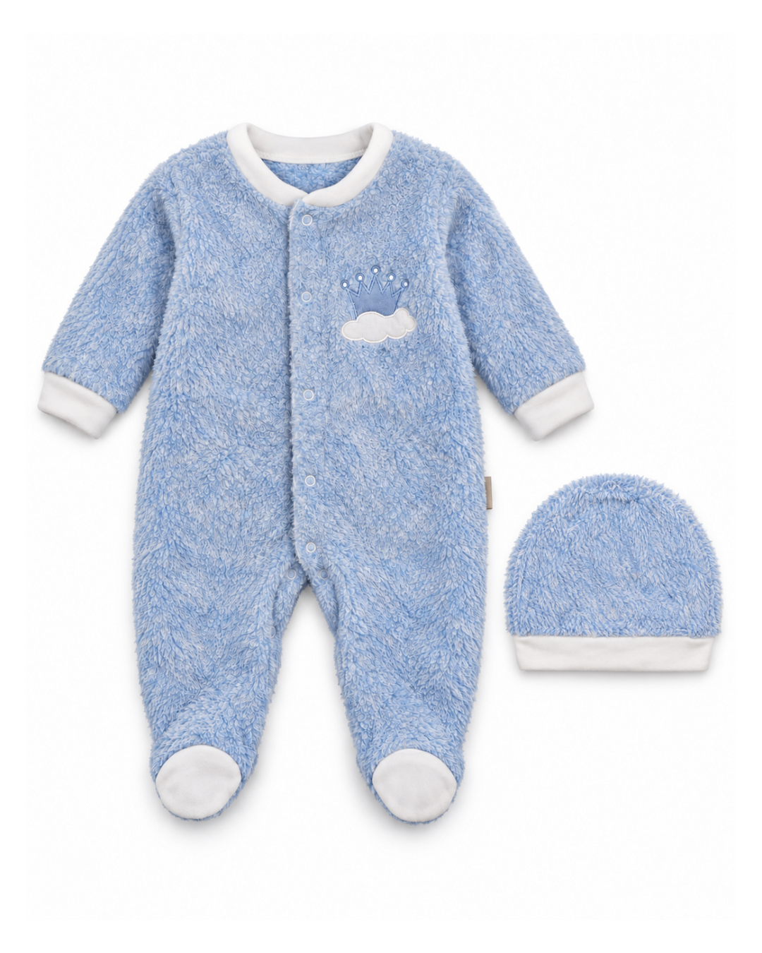 Baby Boy Winter Sleep Suit with Cap Crown and Cloud Blue at Zubaidas