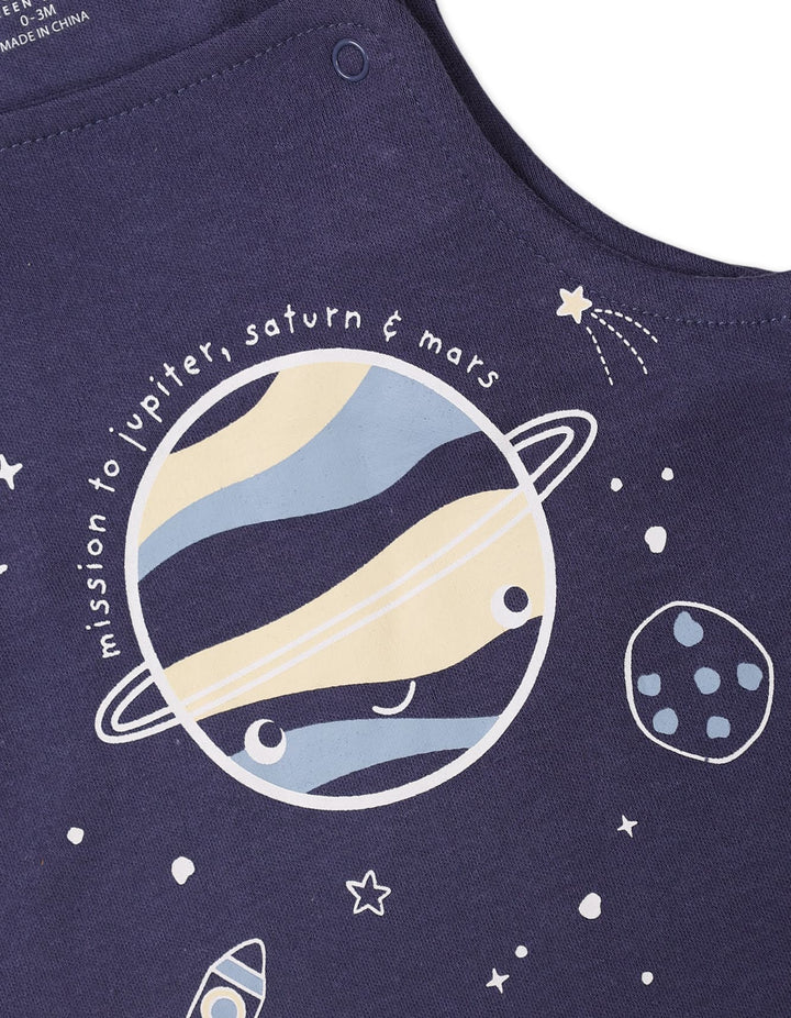 Baby Boys 2 Pieces Dungaree Winter Suit Sets Bambies Space Beige and Navy Blue at Zubaidas - Pakistan’s No 1 and most trusted baby and kids store for over 50 years