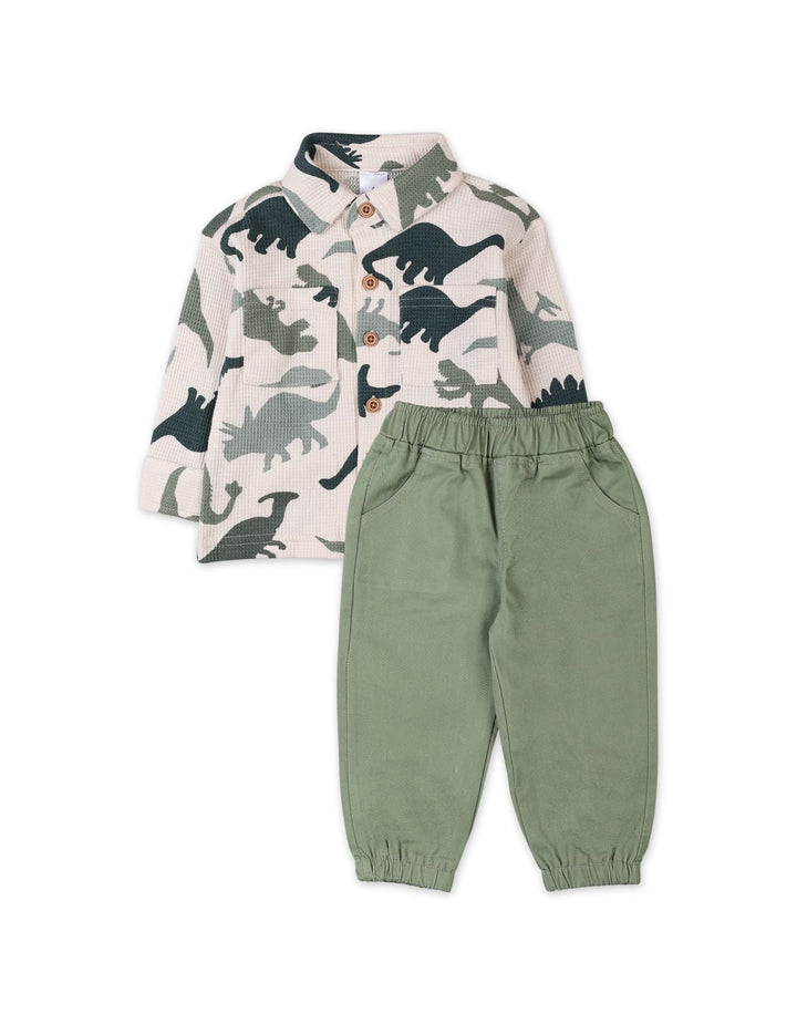 Baby Boys 2 Pieces Winter Outfit Bambies Dinosaur Olive Green and Beige at Zubaidas