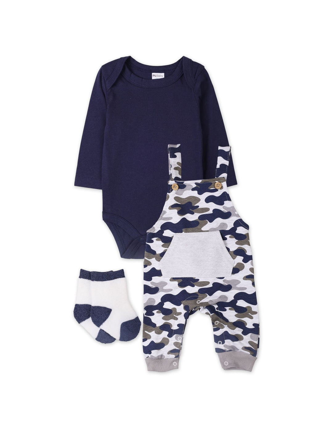 Baby Boys 3 Pieces Dungaree Winter Suit Sets Bambies Camouflage Navy Blue at Zubaidas