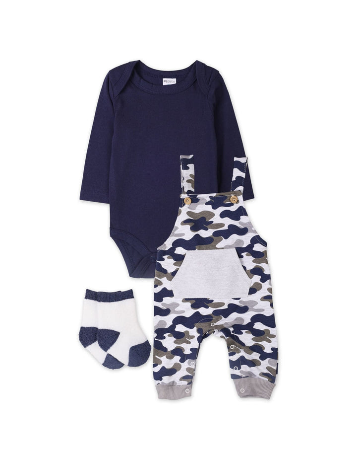 Baby Boys 3 Pieces Dungaree Winter Suit Sets Bambies Camouflage Navy Blue at Zubaidas