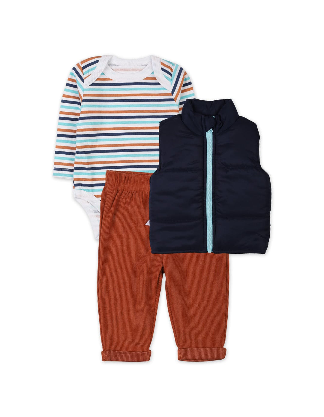 Baby Boys 3 Pieces Winter Suits Bambies Stripes Navy Rust at Zubaidas