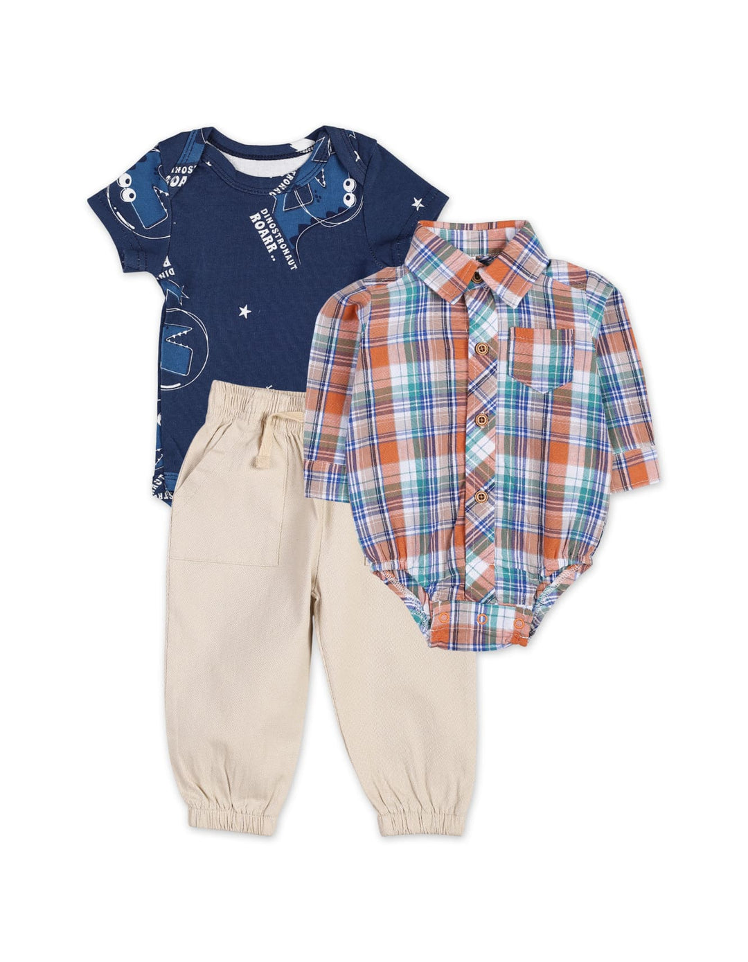 Baby Boys 3 Pieces Winter Suit Sets Bambies Dino Navy and Beige at Zubaidas