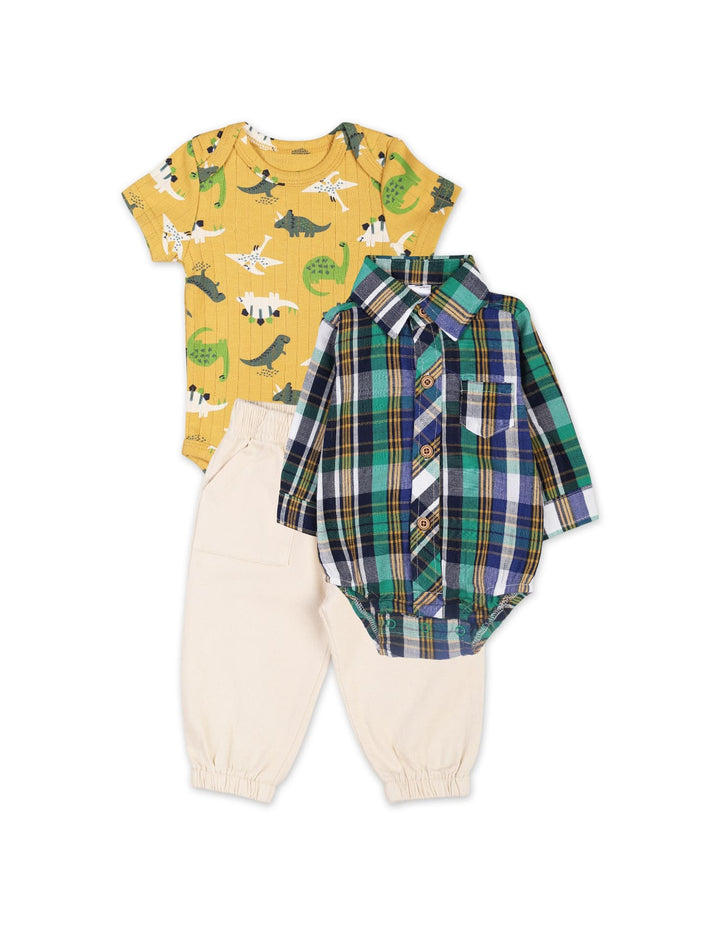Baby Boys 3 Pieces Winter Suit Sets Bambies Dinosaur Mustard and Cream at Zubaidas