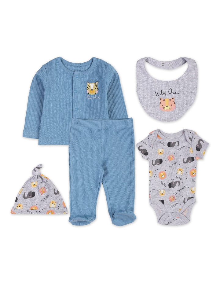 Baby Boys 5 Pieces Winter Suit Sets Bambies Blue and Grey at Zubaidas