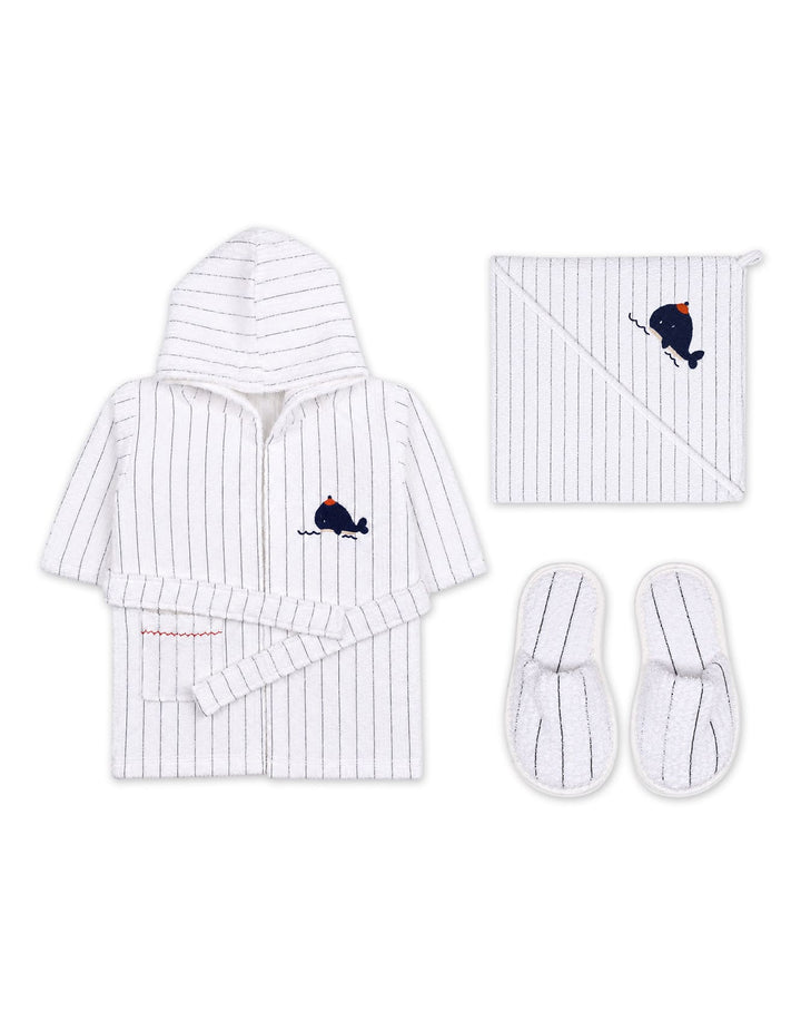 Baby Boys Bath Towel Gift Set 4 Pcs Whale White at Zubaidas