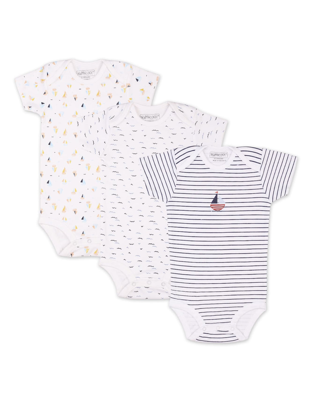 Baby Boys Bodysuit Pack of 3 Bambies Ocean at Zubaidas