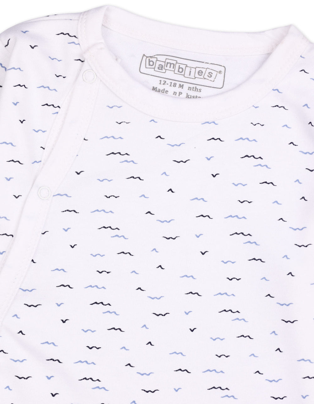 Baby Boys Footed Sleepsuit Bambies Wave Print White at Zubaidas Official Pakistan