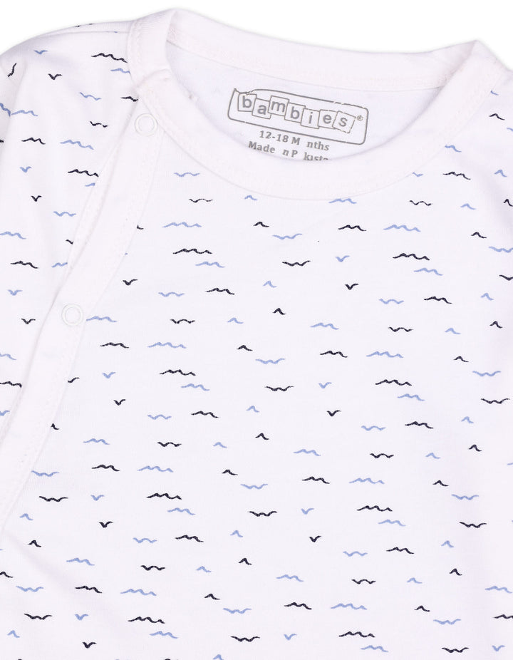 Baby Boys Footed Sleepsuit Bambies Wave Print White at Zubaidas Official Pakistan