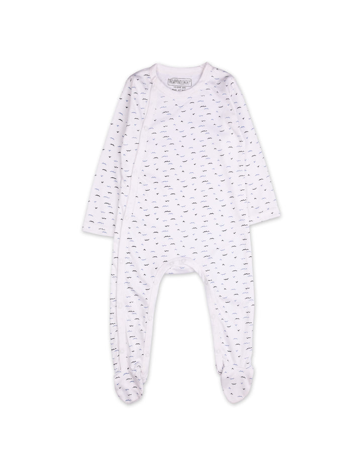 Baby Boys Footed Sleepsuit Bambies Wave Print White at Zubaidas